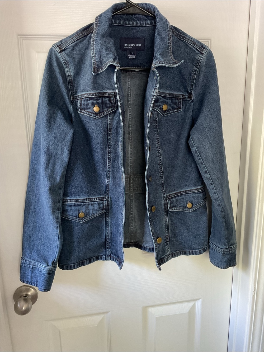 Jones New York Signature Women’s Denim Jacket Small Blue Stretch 4 Pocket - Picture 5 of 6